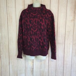 Immagini Animal Print Red, Burgundy & BlackMock Neck  Sweater Mohair Wool Blend